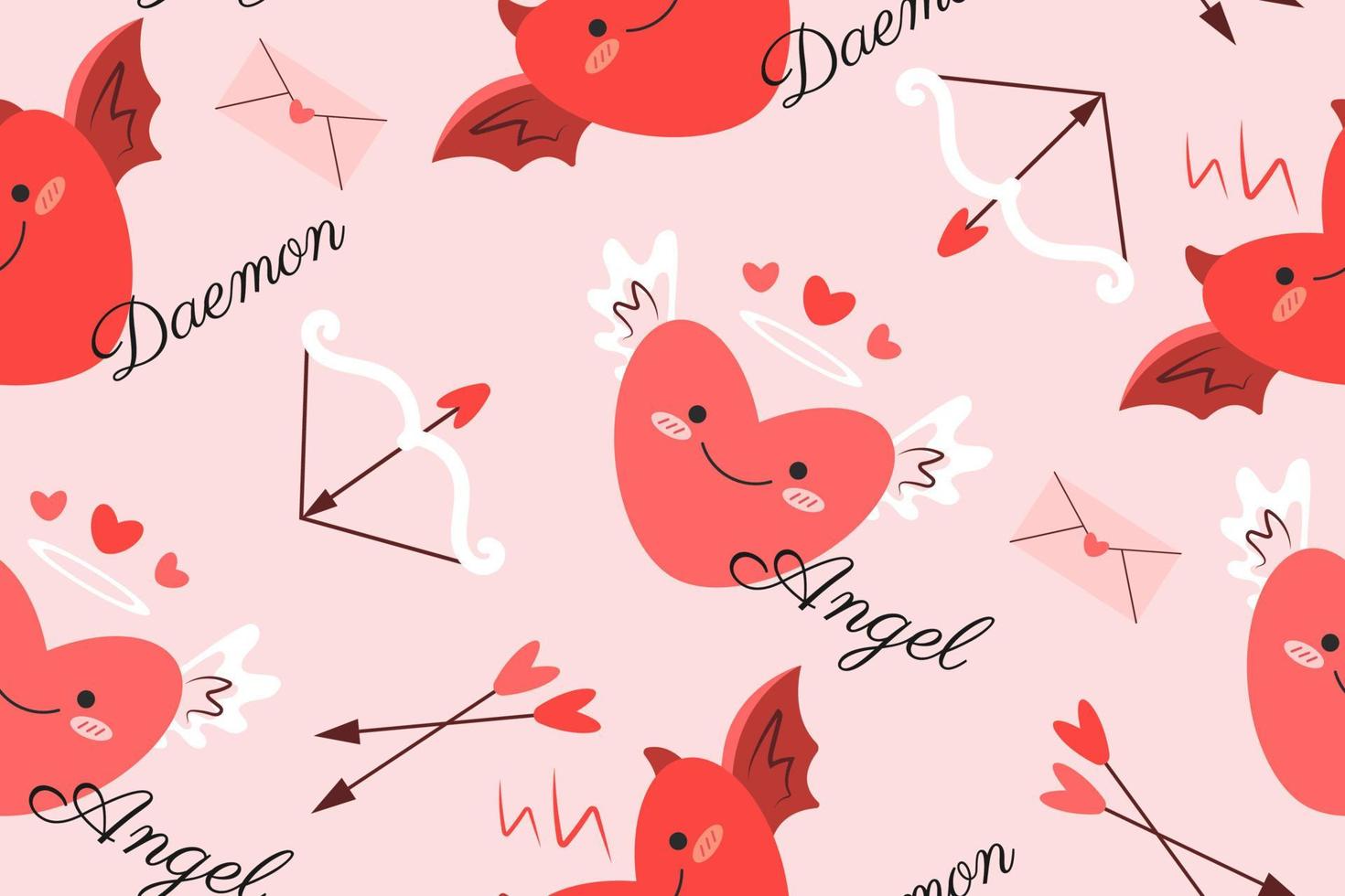 Seamless Pattern for Valentine's Day. Hearts and arrows, messages of love. Vector illustration.