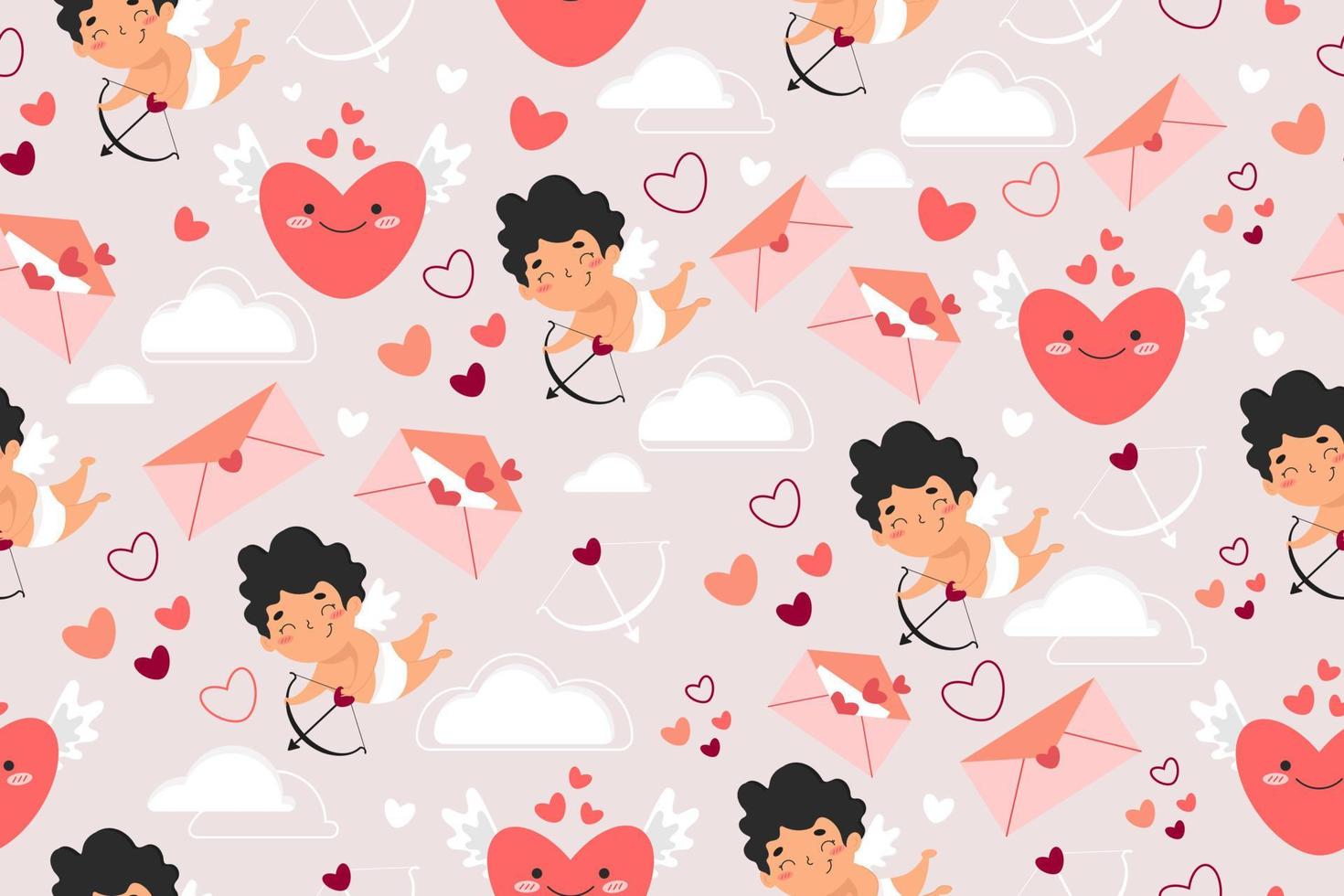 patrón sin costuras para el día de san valentín. cupido, corazones, flechas de cupido, mensajes de amor. ilustración vectorial vector