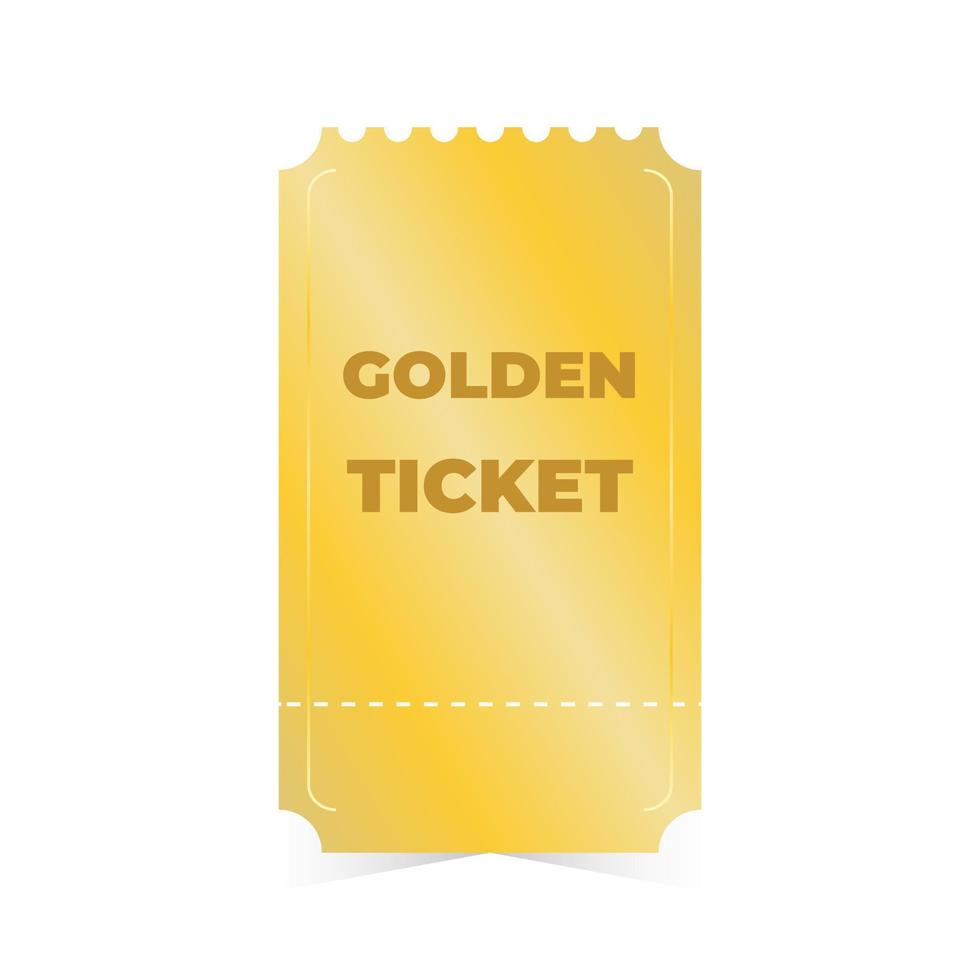 Golden ticket isolated on white background. Vector illustration