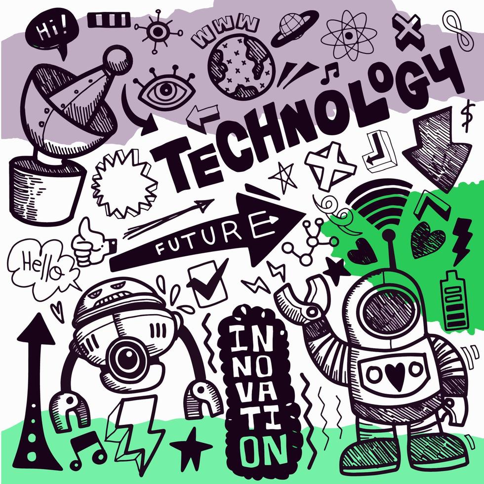 colección de dibujo de doodle de tecnología. doodle de vector dibujado a mano i