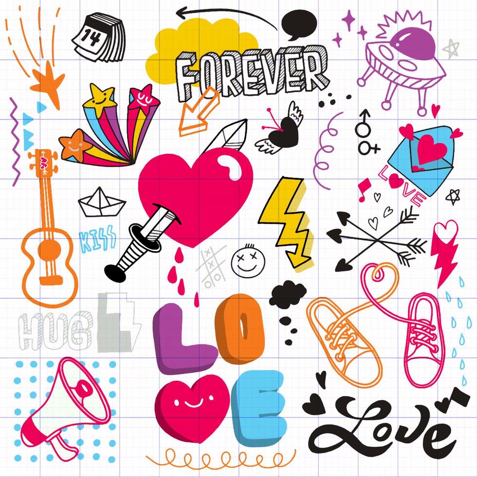 Love doodle drawing collection.Hand drawn vector doodle illustra