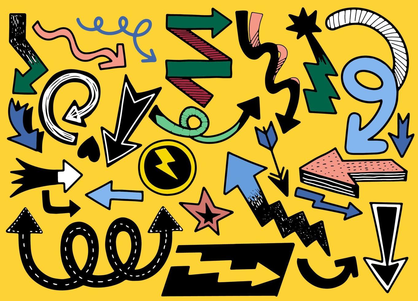 Hand drawn set of different Arrow. Different black directional icons, vector illustration collection for web design, mobile apps, interface and other design, Each on a separate layer.