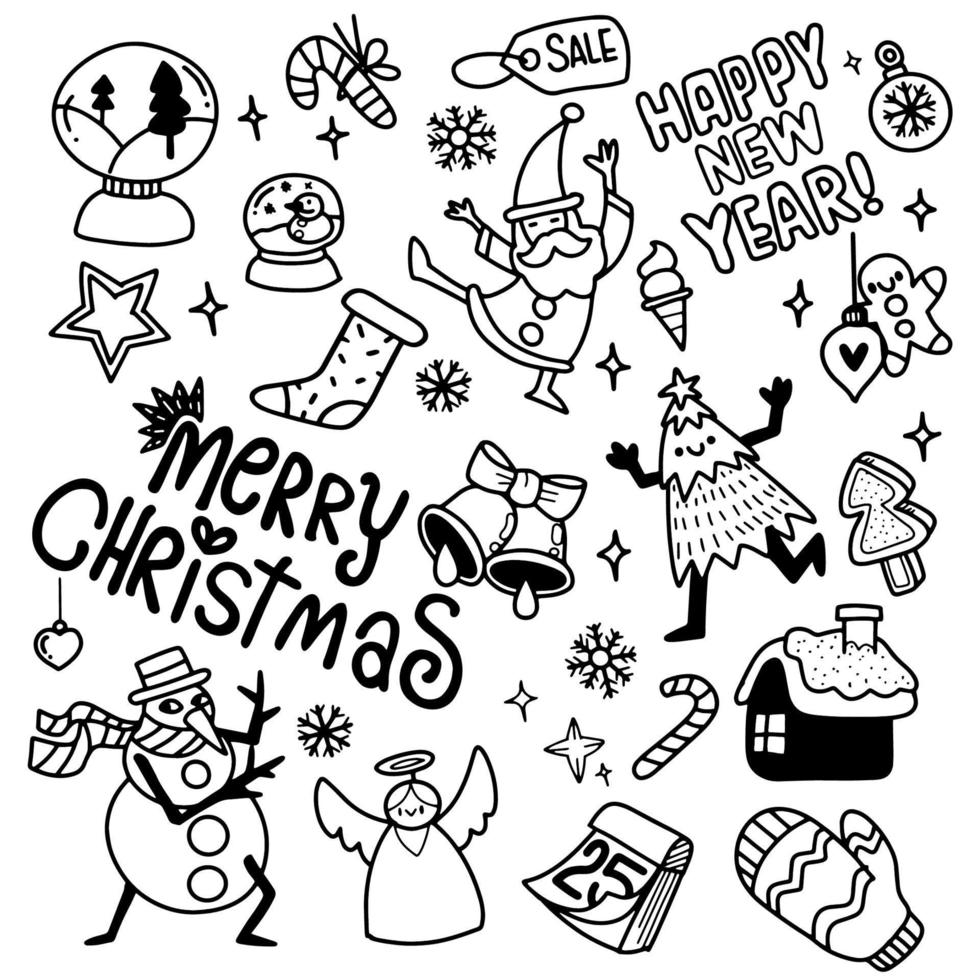 Cute hand drawn Christmas doodles,  set of Christmas design element in doodle style,Sketchy  hand drawn Doodle cartoon set of objects  on the Merry Christmas theme ,Each on a separate layer. vector