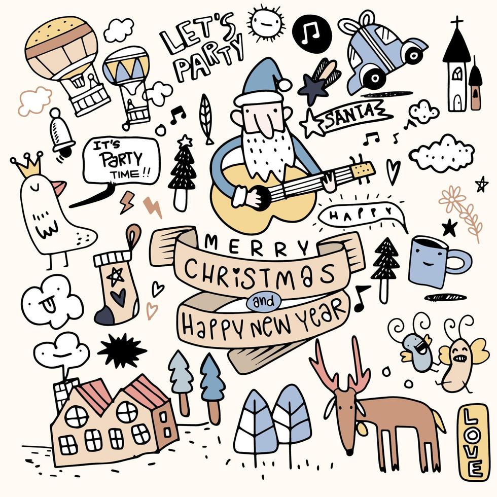 Set of Christmas design element in doodle style,Sketchy  hand dr vector