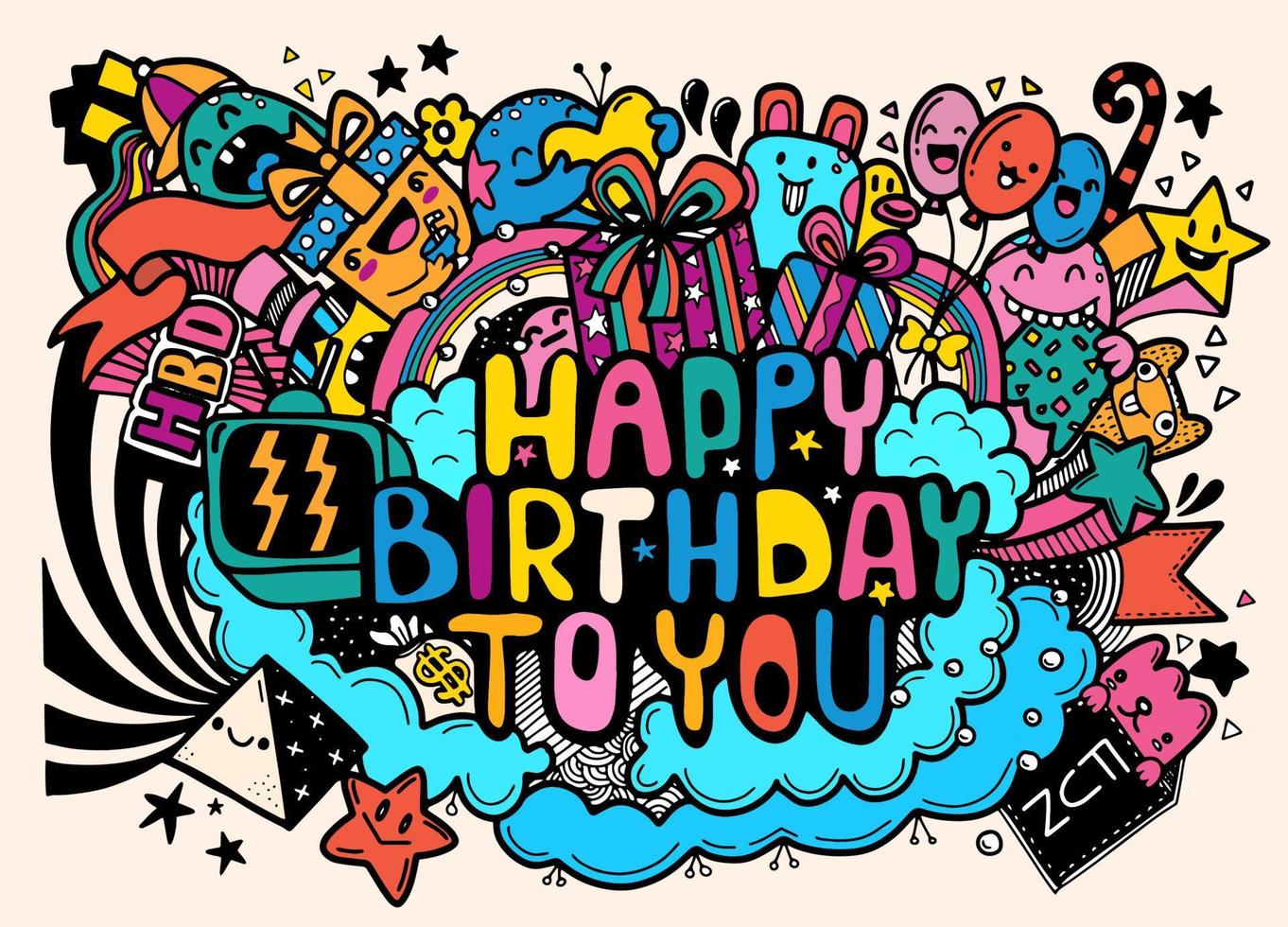 Doodle Birthday party background , cute style vector