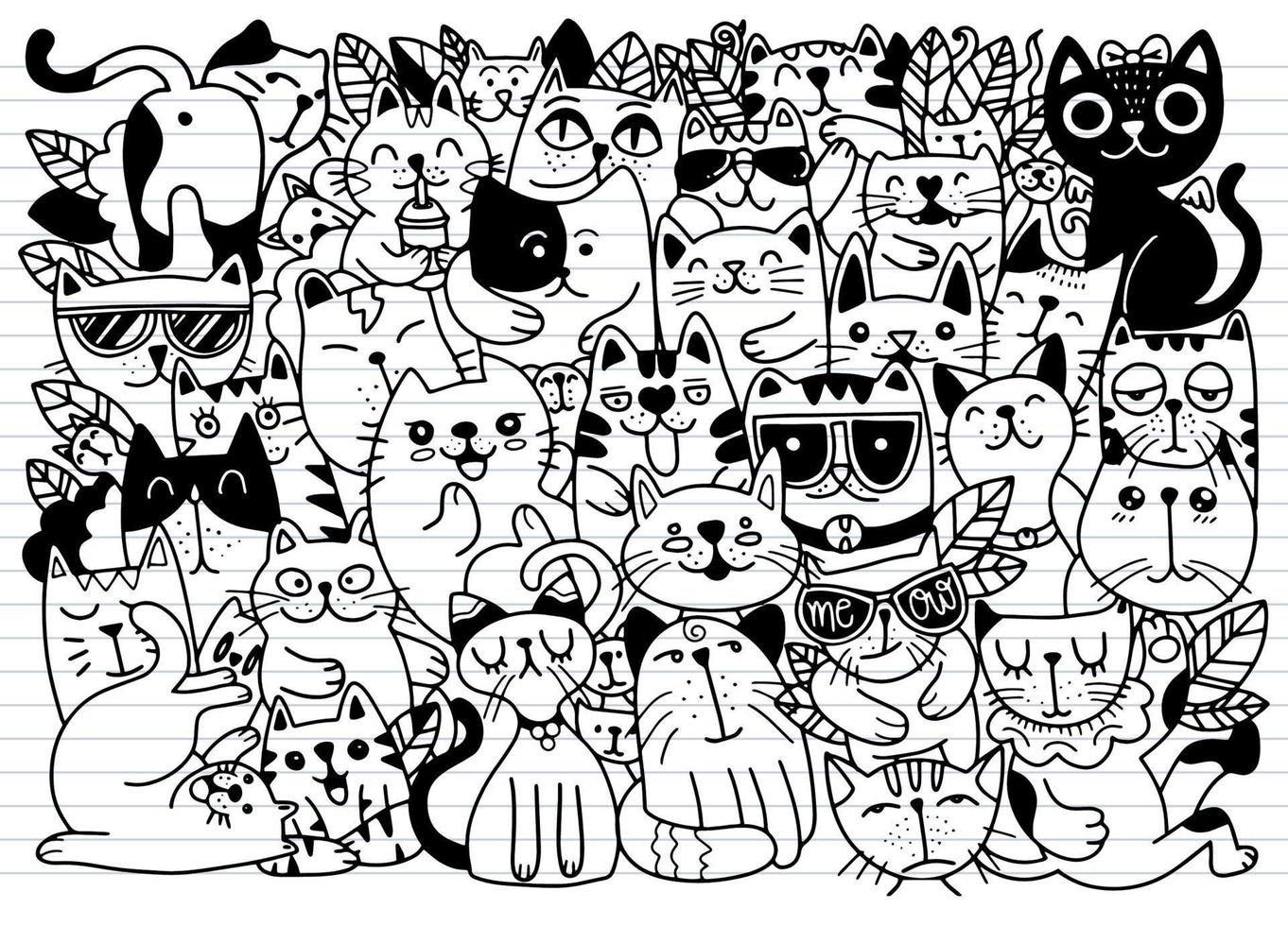 Hand drawn vector illustrations of Cats characters. Sketch style. Doodle