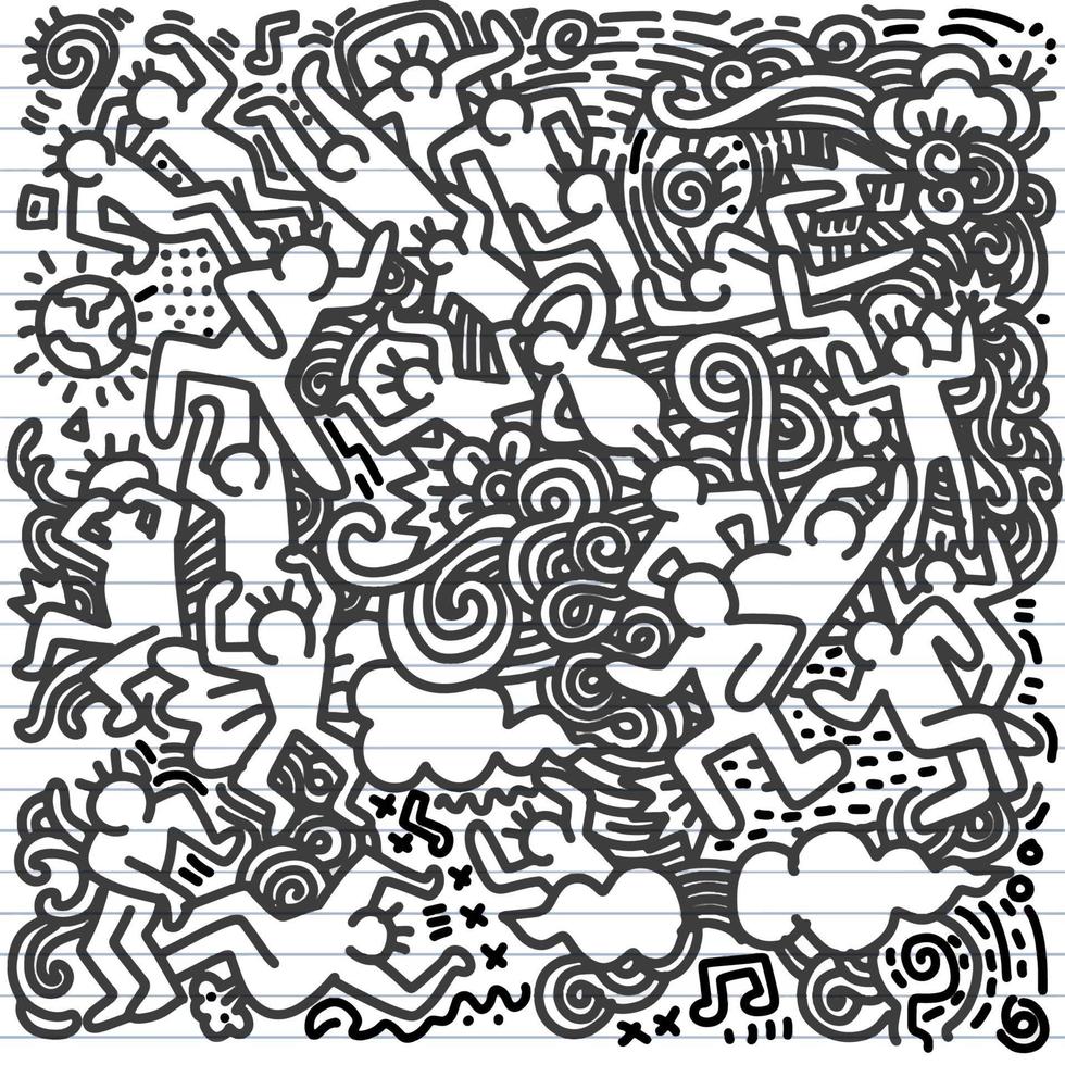 Sketch in Doodle Style. Group of Funny People . Vector Illustrat