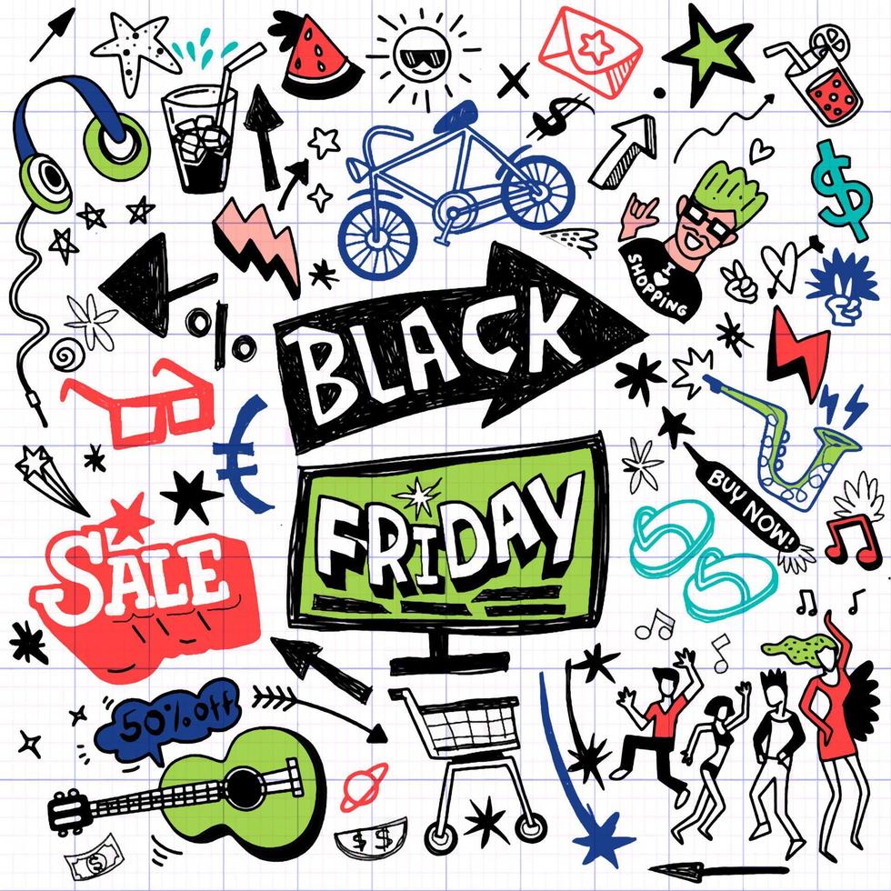 Black Friday sale hand drawn vector concept illustration.