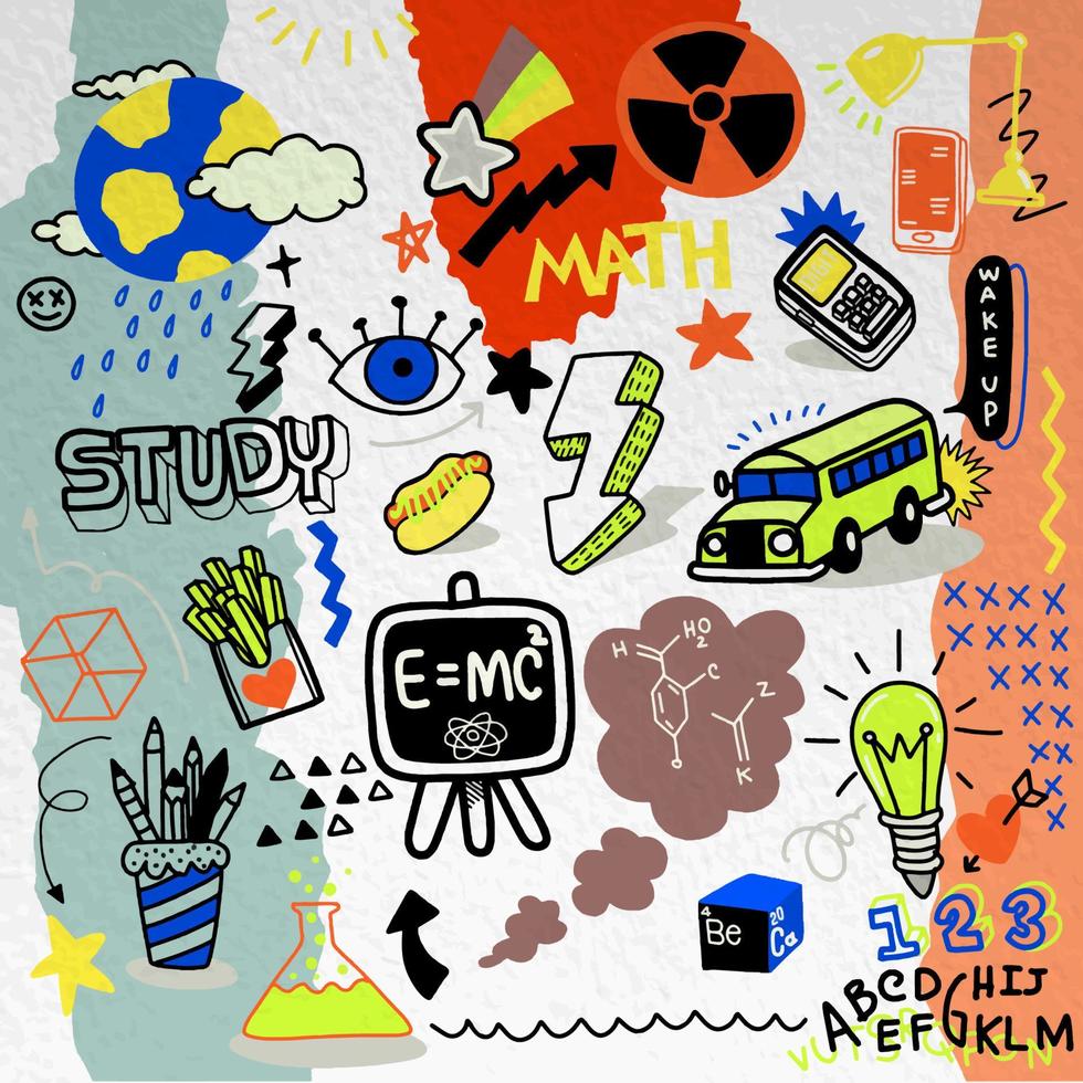 School clipart. Vector doodle school icons and symbols. Hand dra