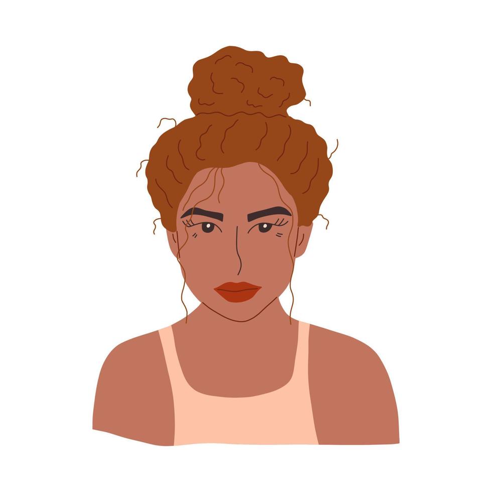 Pretty African American girl with ponytail. Vector hand drawn