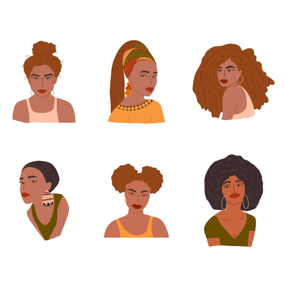 Group of pretty African American girls. Vector hand drawn