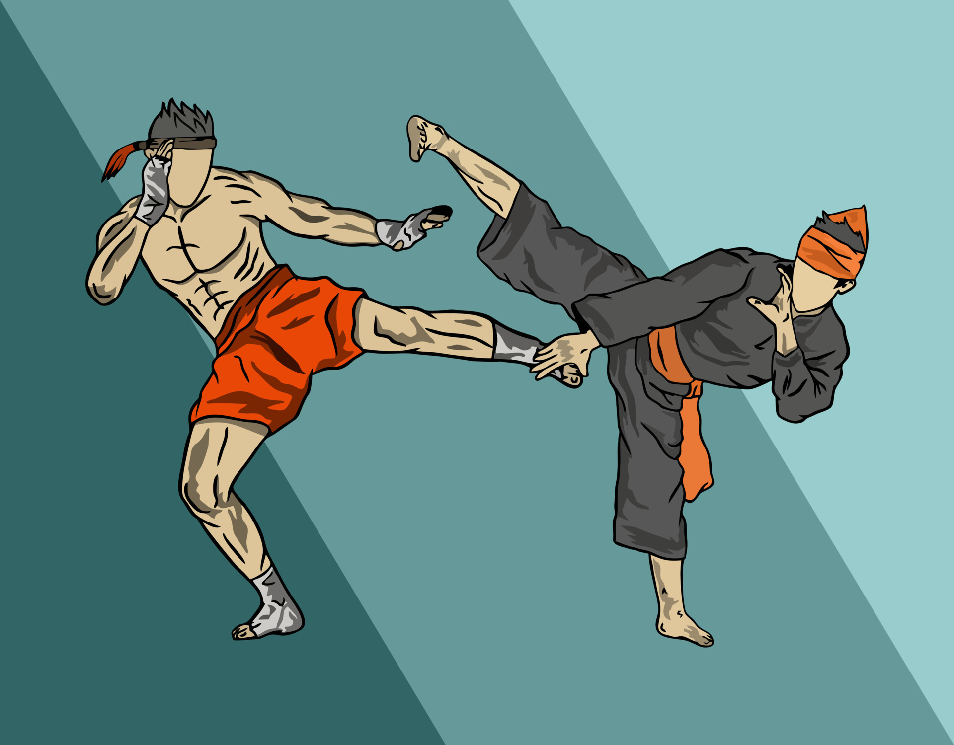 illustration of pencak silat vs karate fighter muaythai figther 17647305 Vector Art at Vecteezy