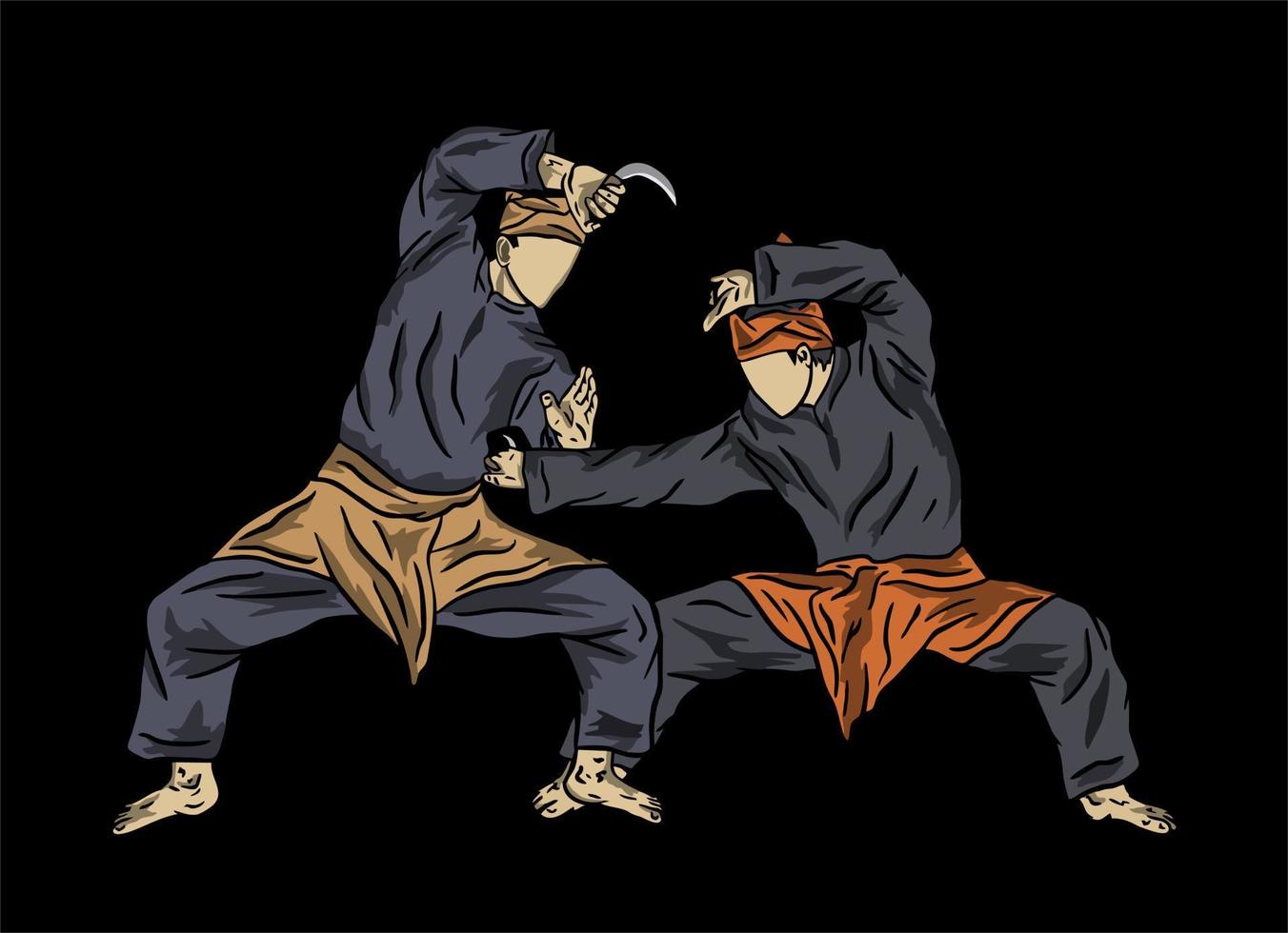 illustration of pencak silat vs karate fighter muaythai figther vector