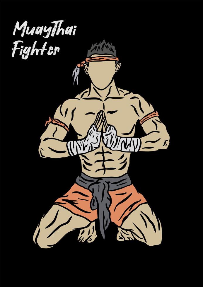 ilustración de luchador de muaythai vector