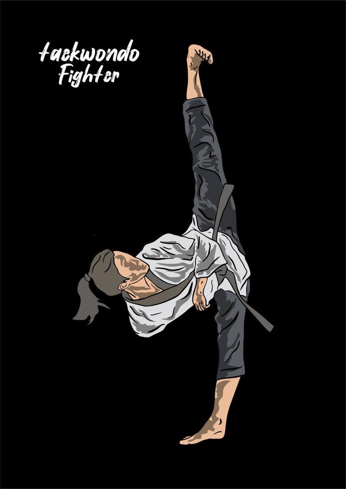 taekwondo girl doing kick vector
