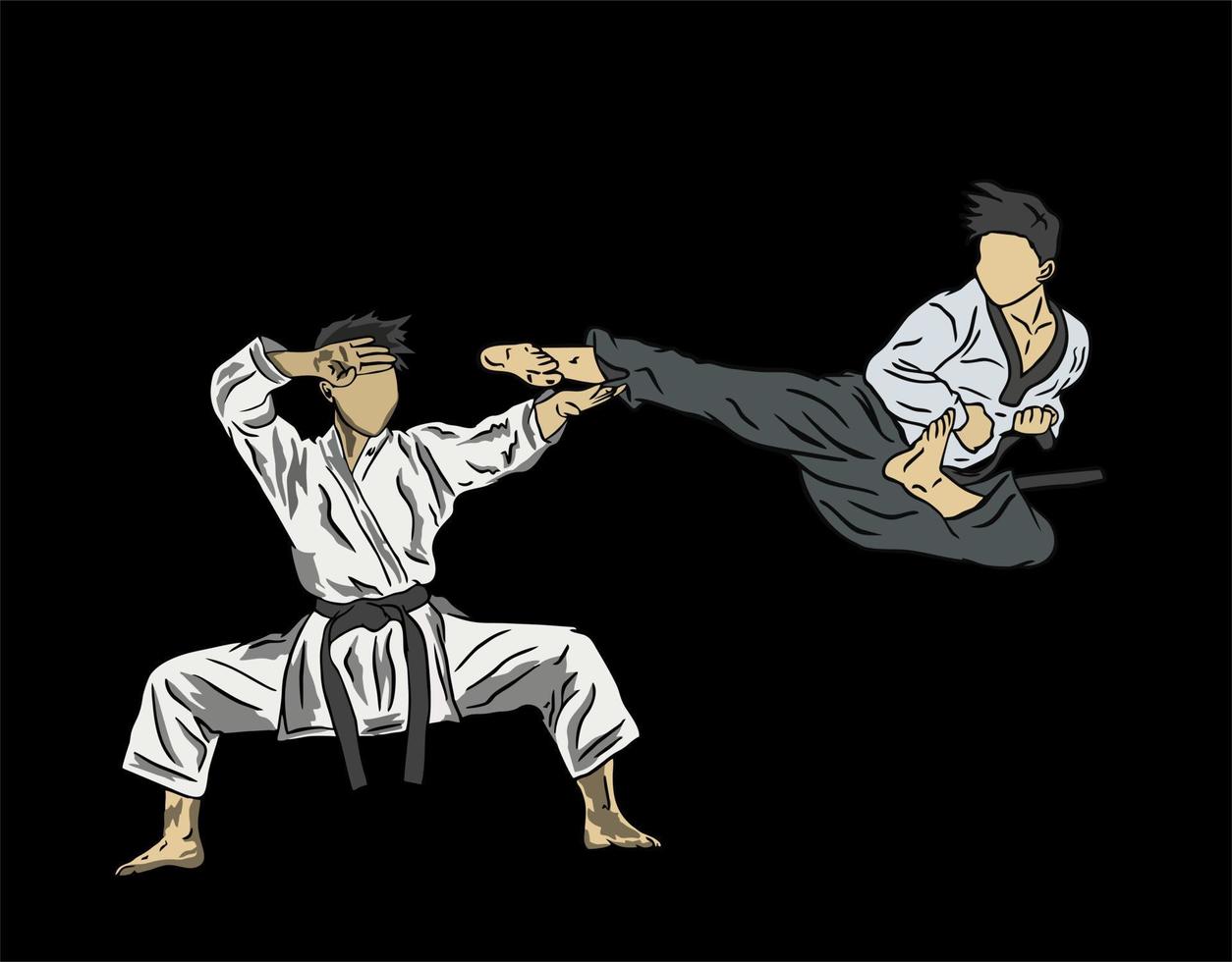 fighter of karate doing fight scene vector