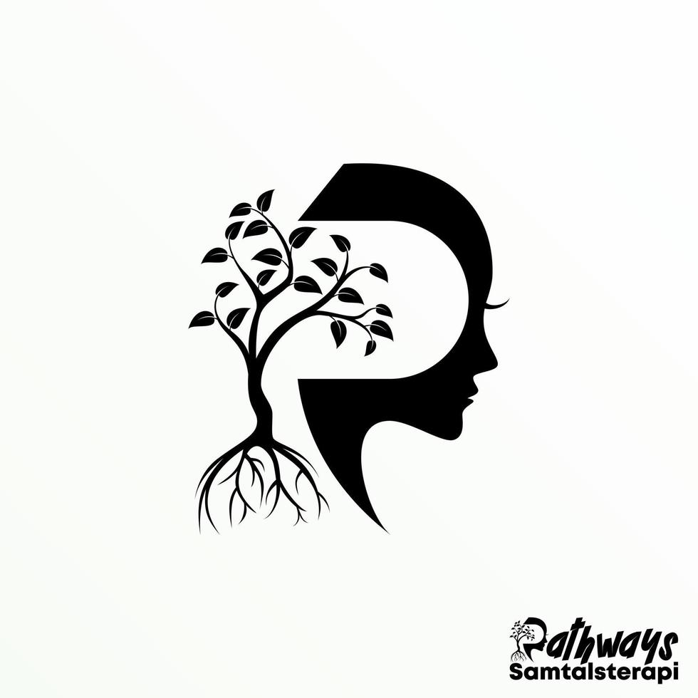 Woman side face and line plant like letter P font image graphic icon logo design abstract concept vector stock. Can be used as a symbol related to therapy or nature