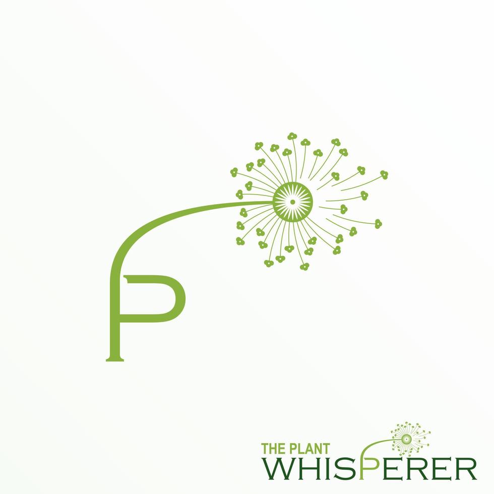 Unique letter or word P sans serif font and dandelion flower on blown by wind image graphic icon logo design abstract concept vector stock. Can be used as a symbol related to plant or initial