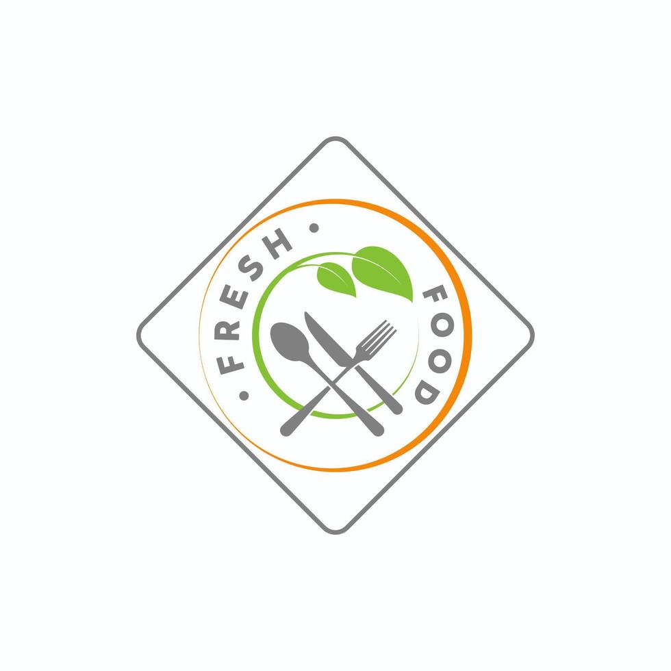 plato, cuchillo, cuchara, tenedor y hojas en imagen cuadrada icono gráfico diseño de logotipo concepto abstracto vector stock. se puede usar en relación con el restaurante vegetariano o la comida