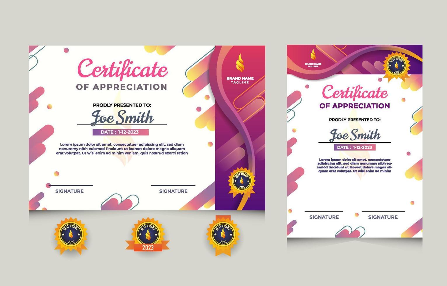 certificado degradado moderno diseño de conjunto vector