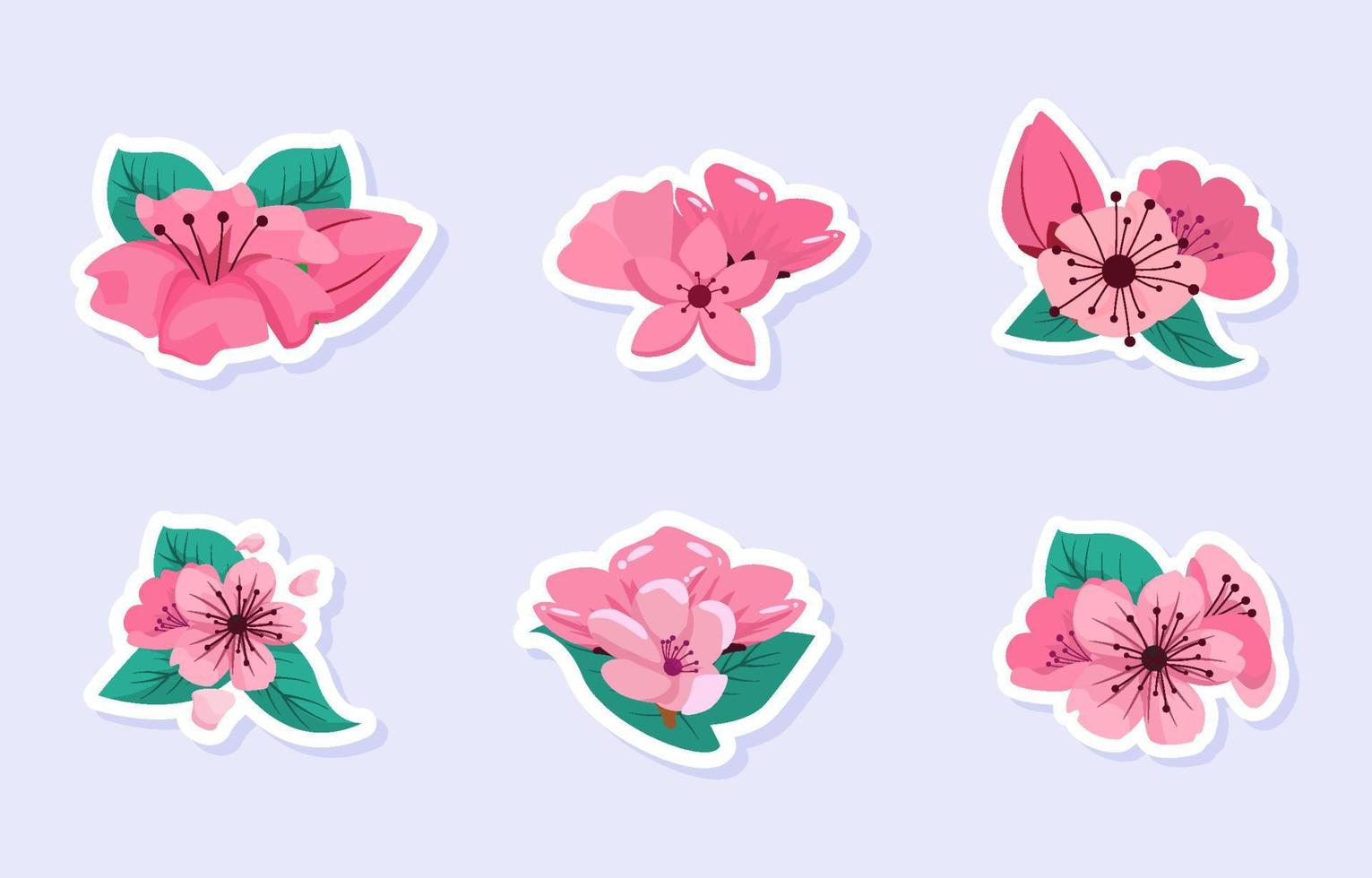 Set of Peach Blossom Sticker vector