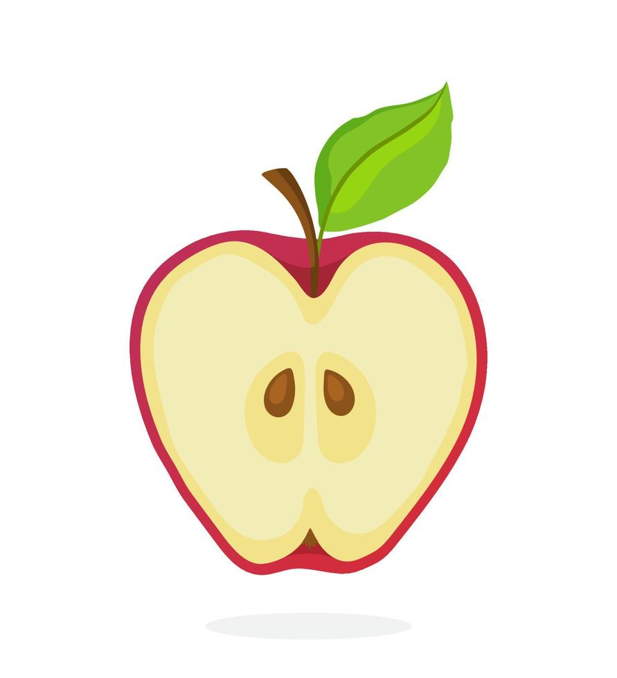 un trozo de manzana roja cortada por la mitad vector