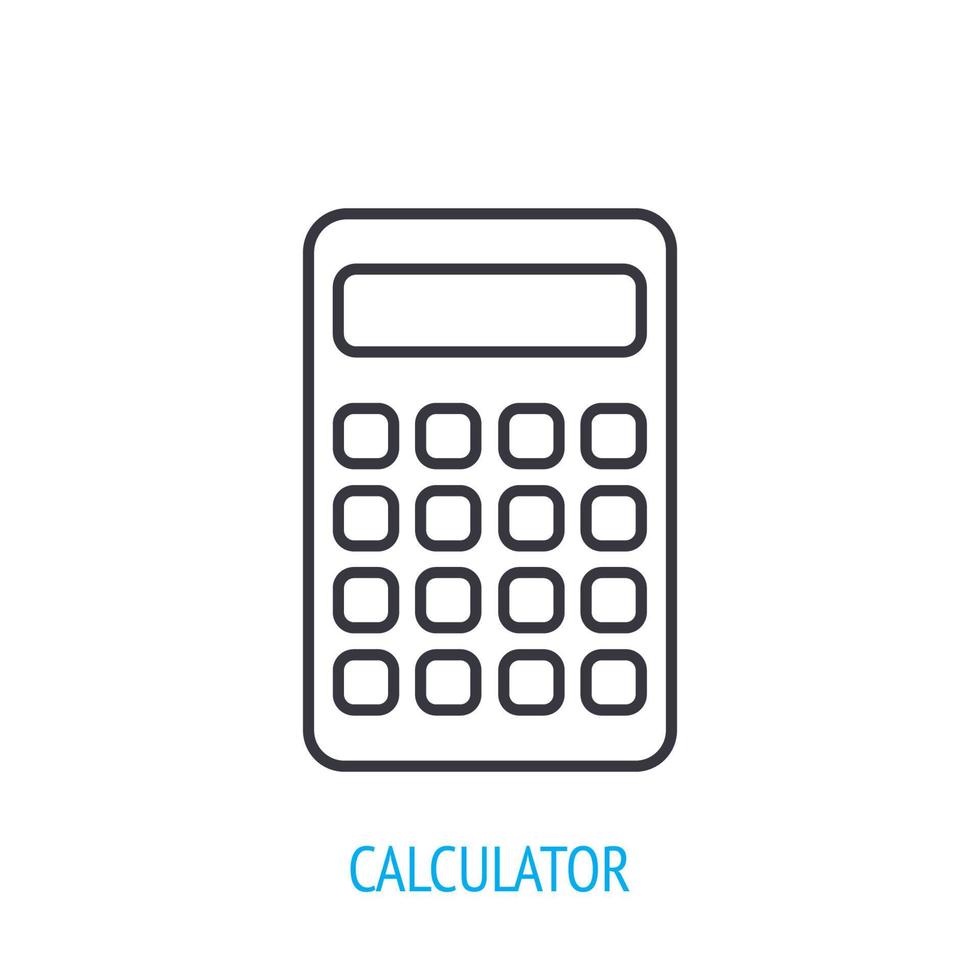 Electronic calculator. Outline icon. Vector illustration. Finance counting gadget. Symbol of education, math and arithmetic. Thin line pictogram for user interface. Isolated white background