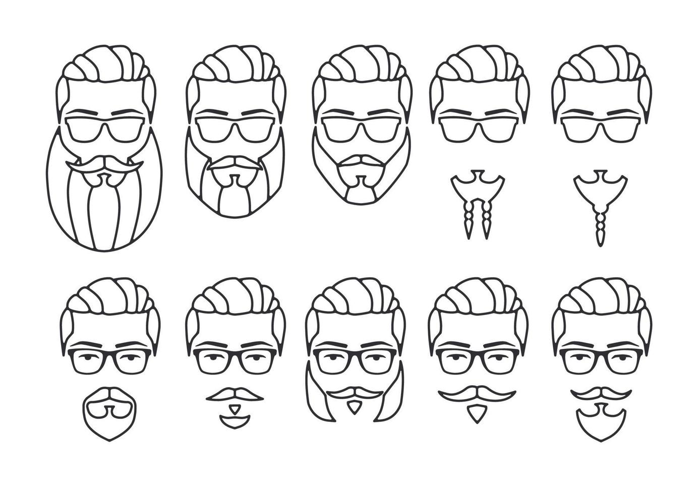 Set of outline face mustaches and beards vector