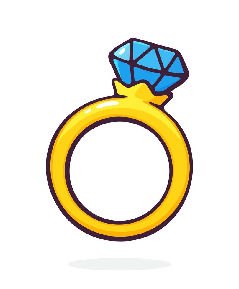 Cartoon illustration of golden ring with a diamond vector