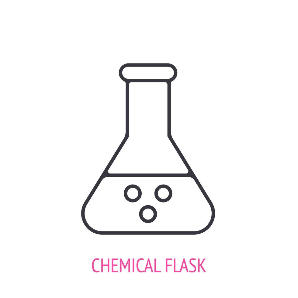 Triangular flask with acid for chemical laboratory. Outline icon. Vector illustration. Symbols of scientific research and education. Thin line pictogram for user interface. Isolated white background