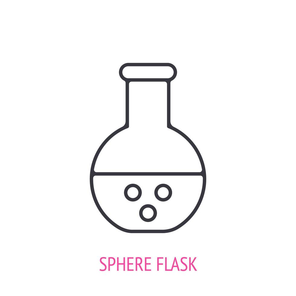 Sphere flask with acid for chemical laboratory. Outline icon. Vector illustration. Symbols of scientific research and education. Thin line pictogram for user interface. Isolated white background