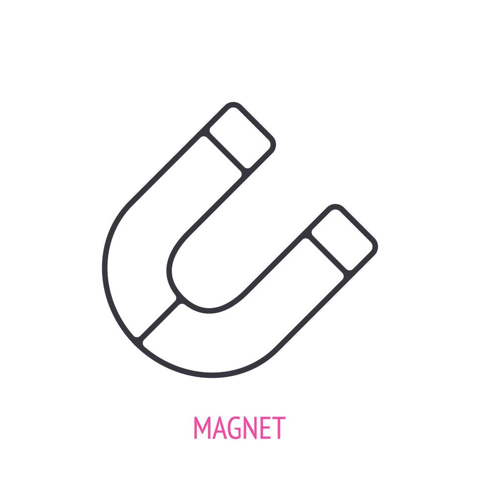 Horseshoe magnet. Outline icon. Vector illustration. Material that produces magnetic field. Symbols of physics and education. Thin line pictogram for user interface. Isolated white background