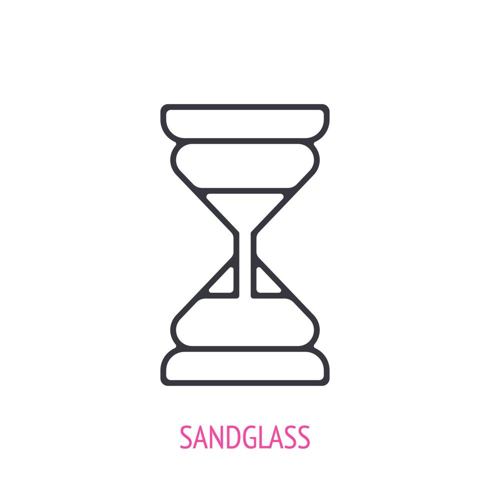 Sandglass outline icon. Vector illustration. Glass timer with sand for timing. Symbols of scientific research and education. Thin line pictogram for user interface. Isolated white background