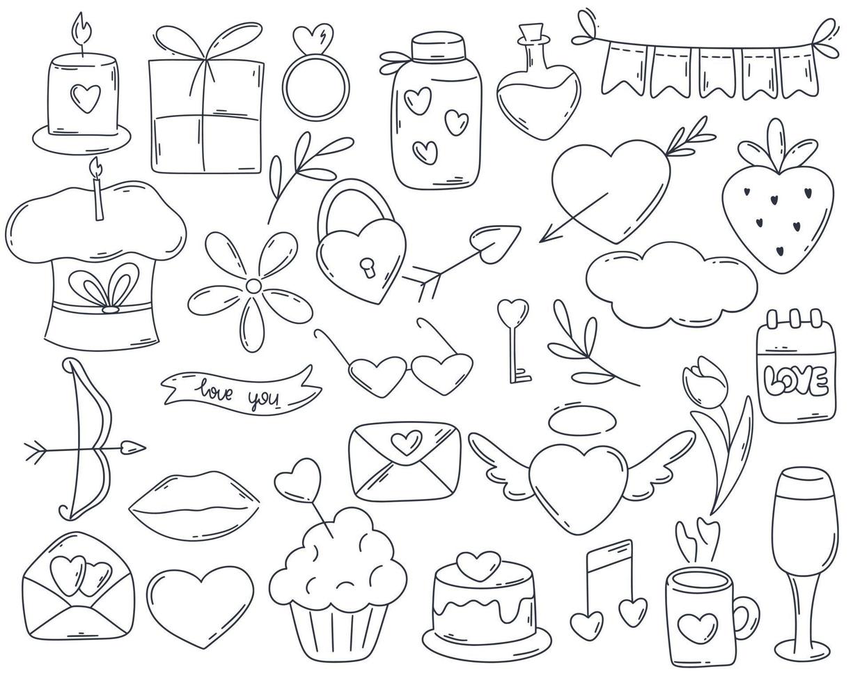 Valentines day doodle set isolated on white background vector