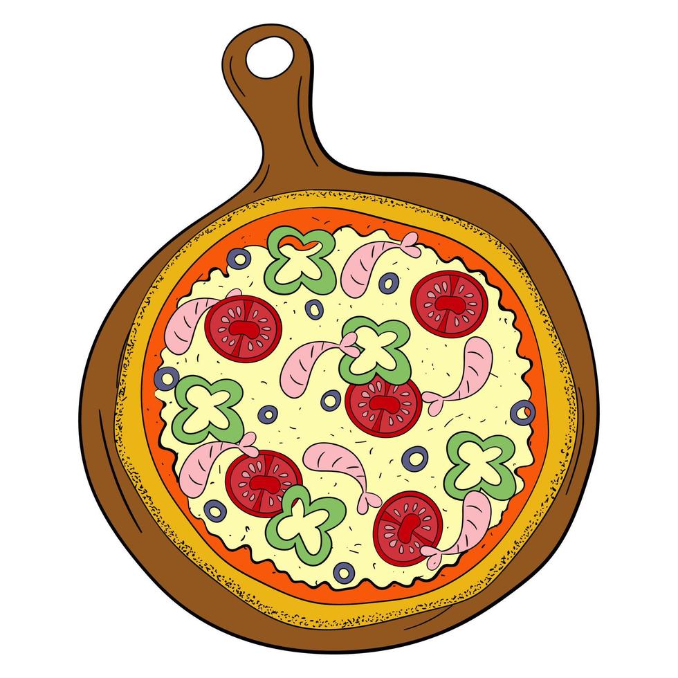 pizza on a round board vector illustration.