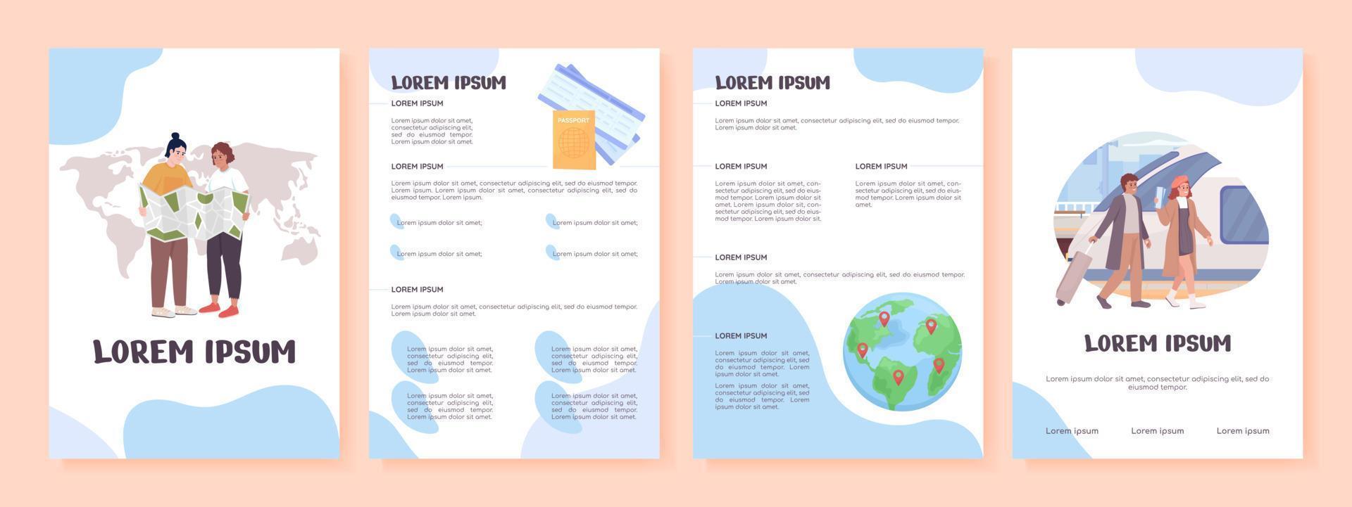 plantilla de folleto de vector plano de viaje de pareja. folleto del plan de vacaciones, diseños de colores planos imprimibles de folletos. página de revista editable, kit de informes con espacio de texto