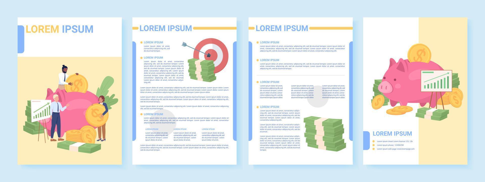 plantilla de folleto de vector plano de inversión empresarial. folleto de oportunidades de crecimiento, diseños de colores planos imprimibles de folletos. página de revista editable, kit de informes con espacio de texto