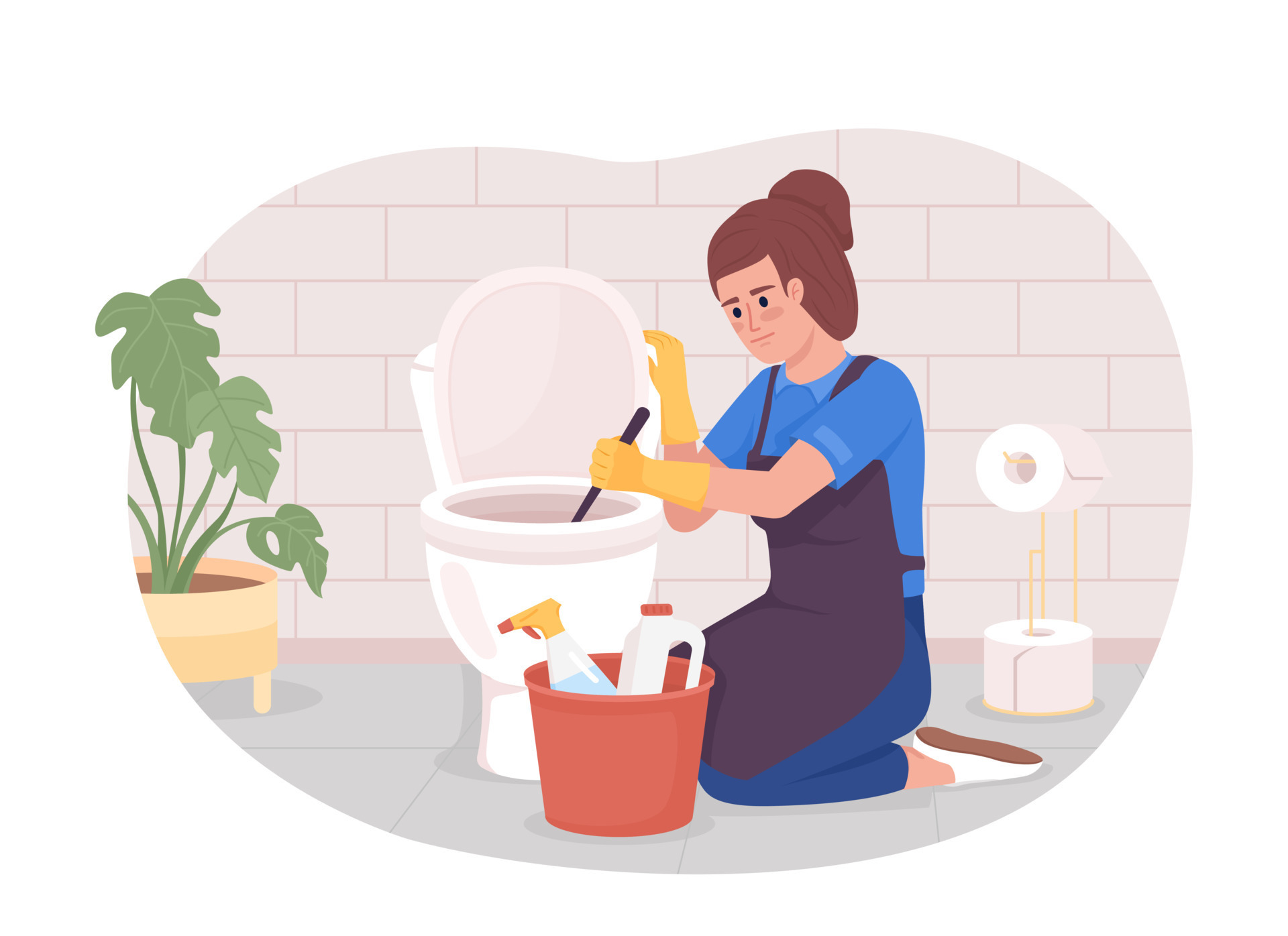 Professional bathroom cleaning service 2D vector isolated illustration
