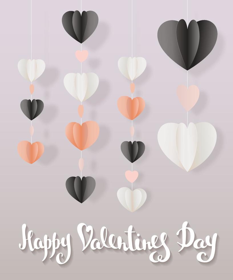 Happy Valentine's Day, modern ink brush calligraphy with hearts. vector