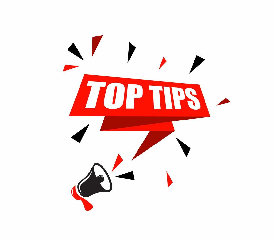 Top tips megaphone and speech bubble illustration. Banner for business marketing and advertising. vector