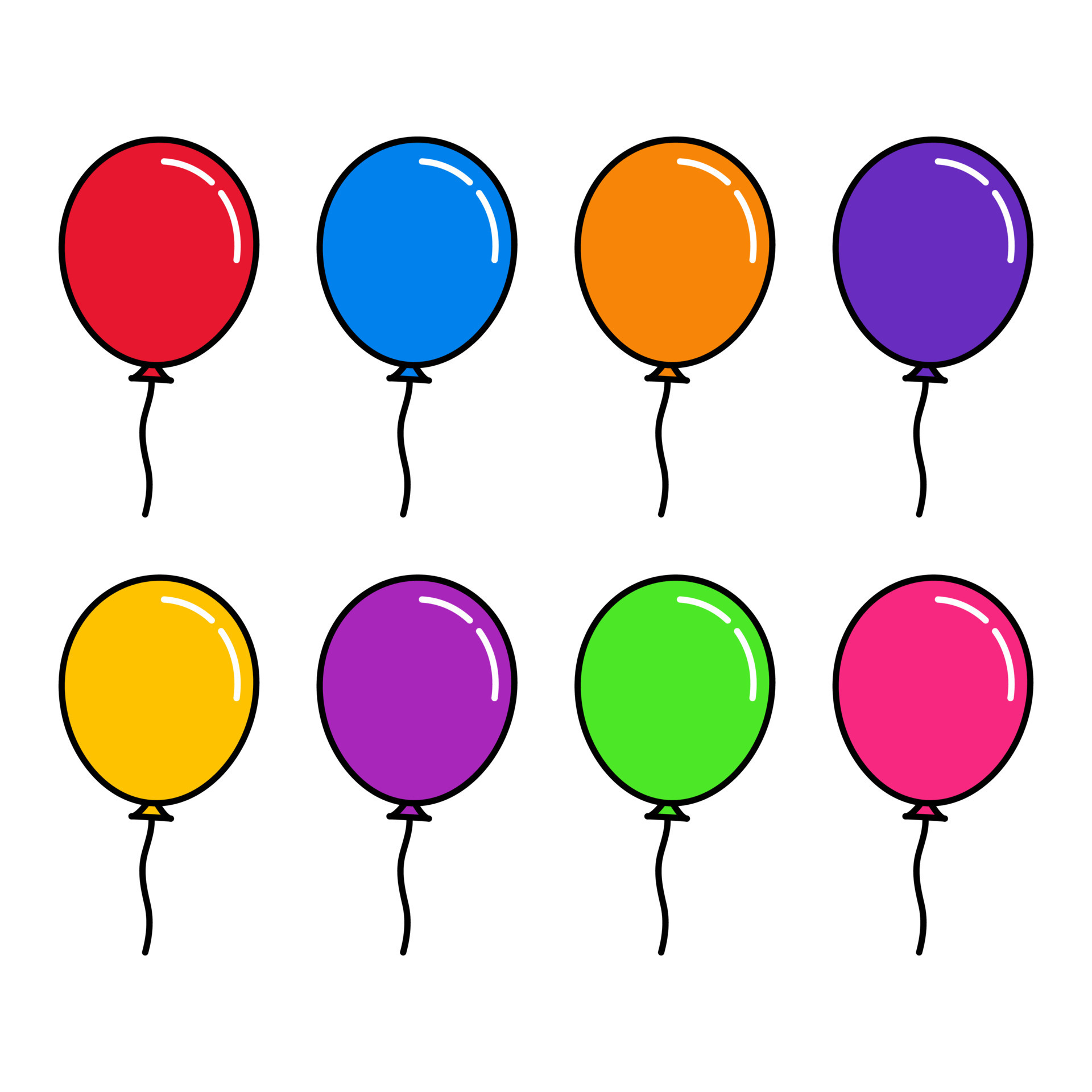 conjunto de 8 iconos de globos de colores en un diseño de estilo plano ...