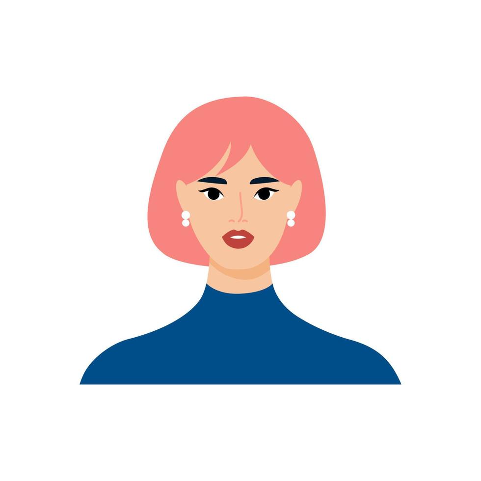 Beautiful young woman with pink hair. Vector illustration in flat style