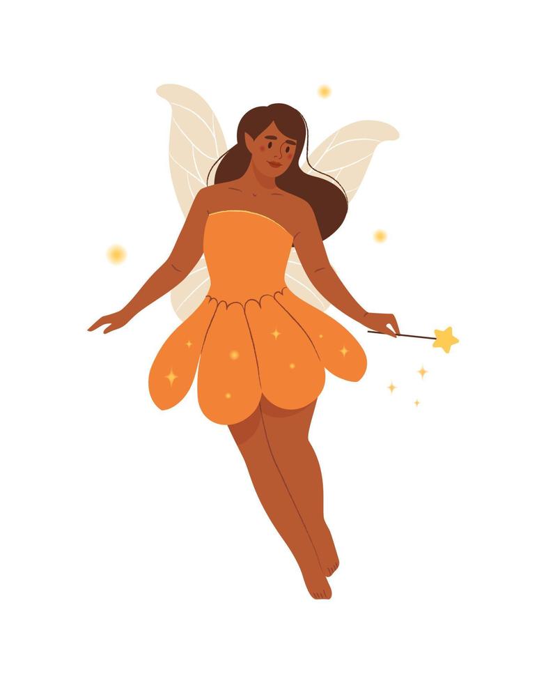 Fairy with a magic wand. Mythical fairy tale character. Flat vector illustration.
