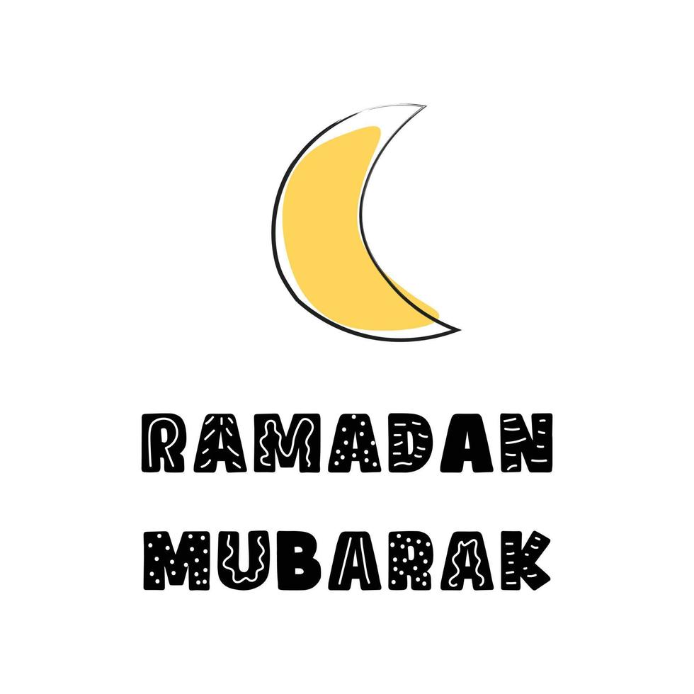 Ramadan Mubarak doodle style flyer greeting card for iftar invitation with moon. vector
