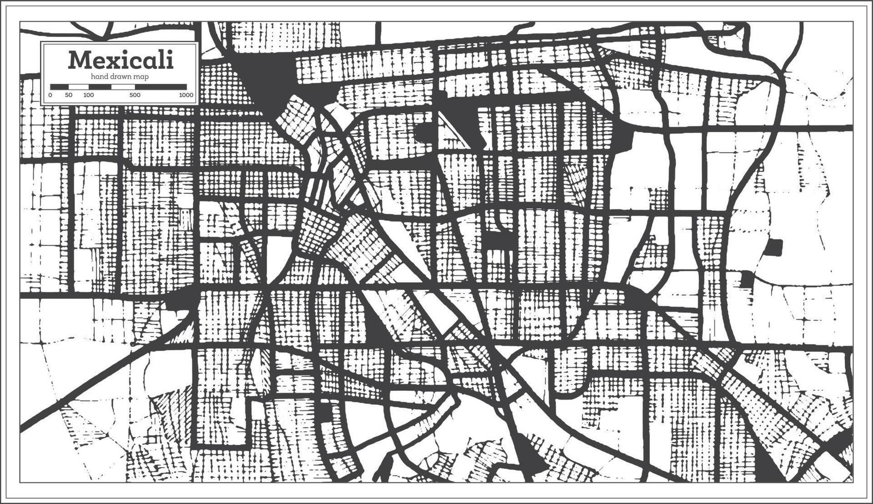 mapa de la ciudad de mexicali méxico en color blanco y negro en estilo retro. esquema del mapa. vector