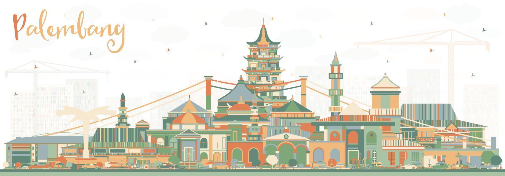 horizonte de la ciudad de indonesia de palembang con edificios de color. vector