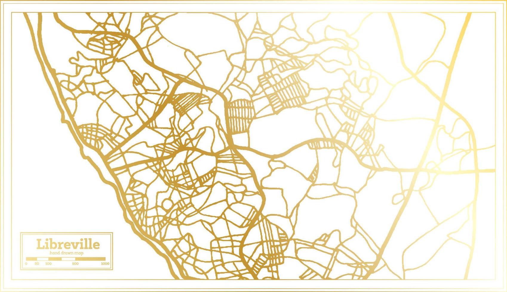 mapa de la ciudad de libreville gabón en estilo retro en color dorado. esquema del mapa. vector