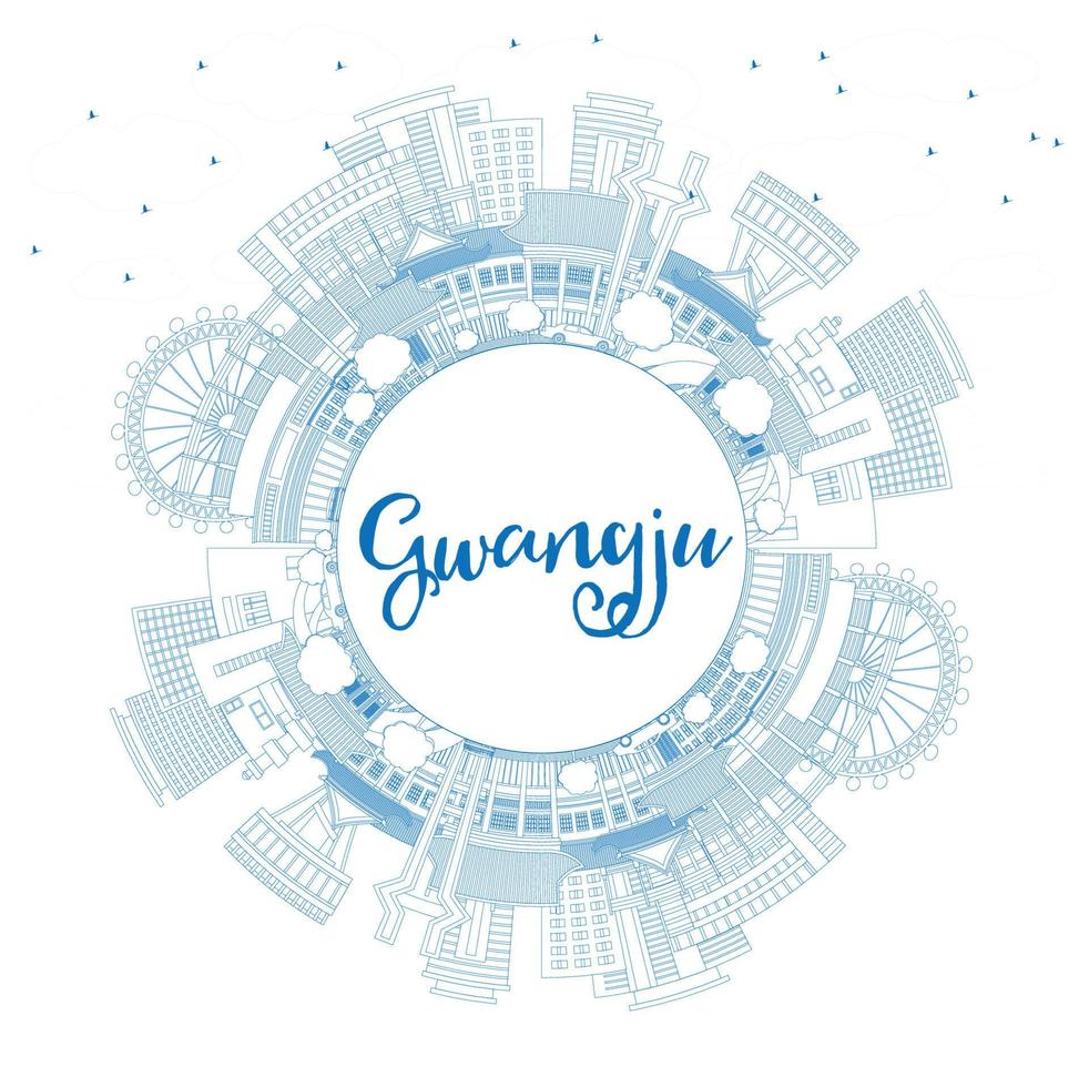 Outline Gwangju South Korea City Skyline with Blue Buildings and Copy Space. vector