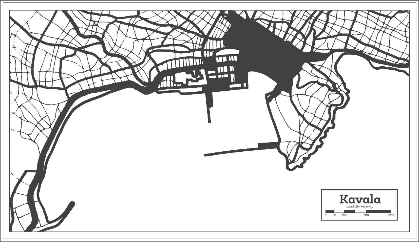 Kavala Greece City Map in Black and White Color in Retro Style. Outline Map. vector