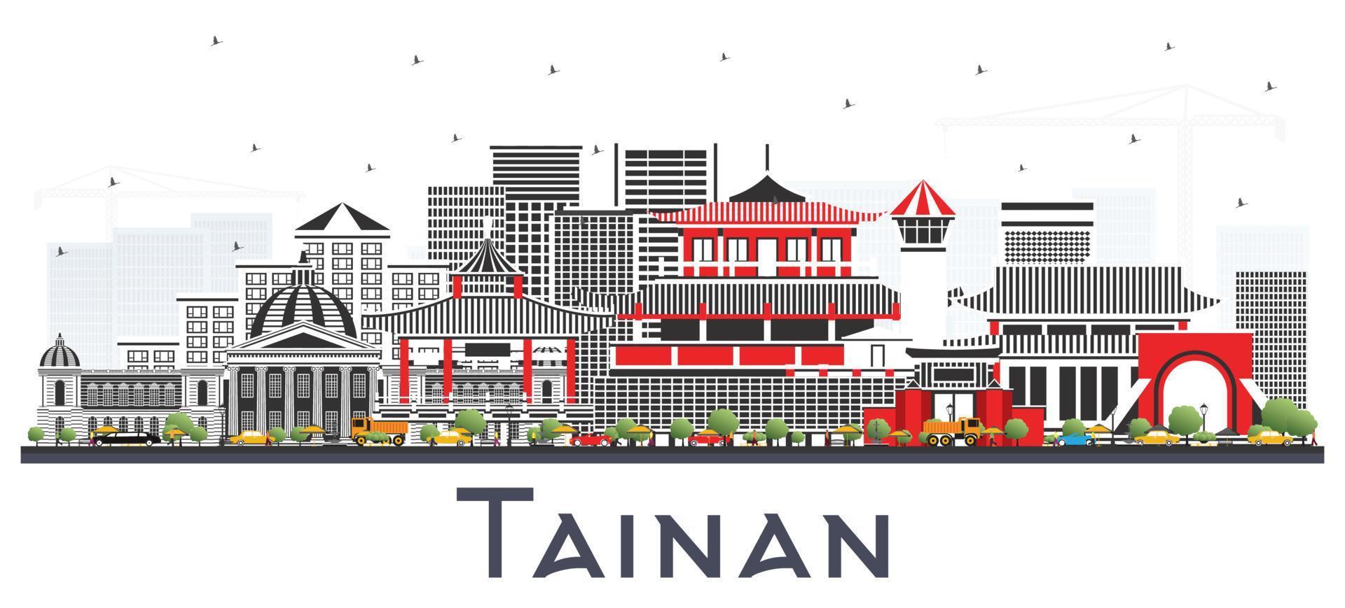 el horizonte de la ciudad de tainan, taiwán, con edificios grises aislados en blanco. vector